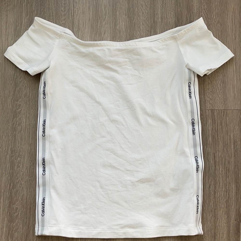 Calvin Klein Off the Shoulder Top Logo Tape Sz S
